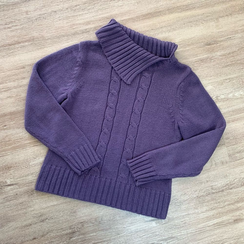 Dressbarn Purple Cable Knit Mock Neck Sweater Medium